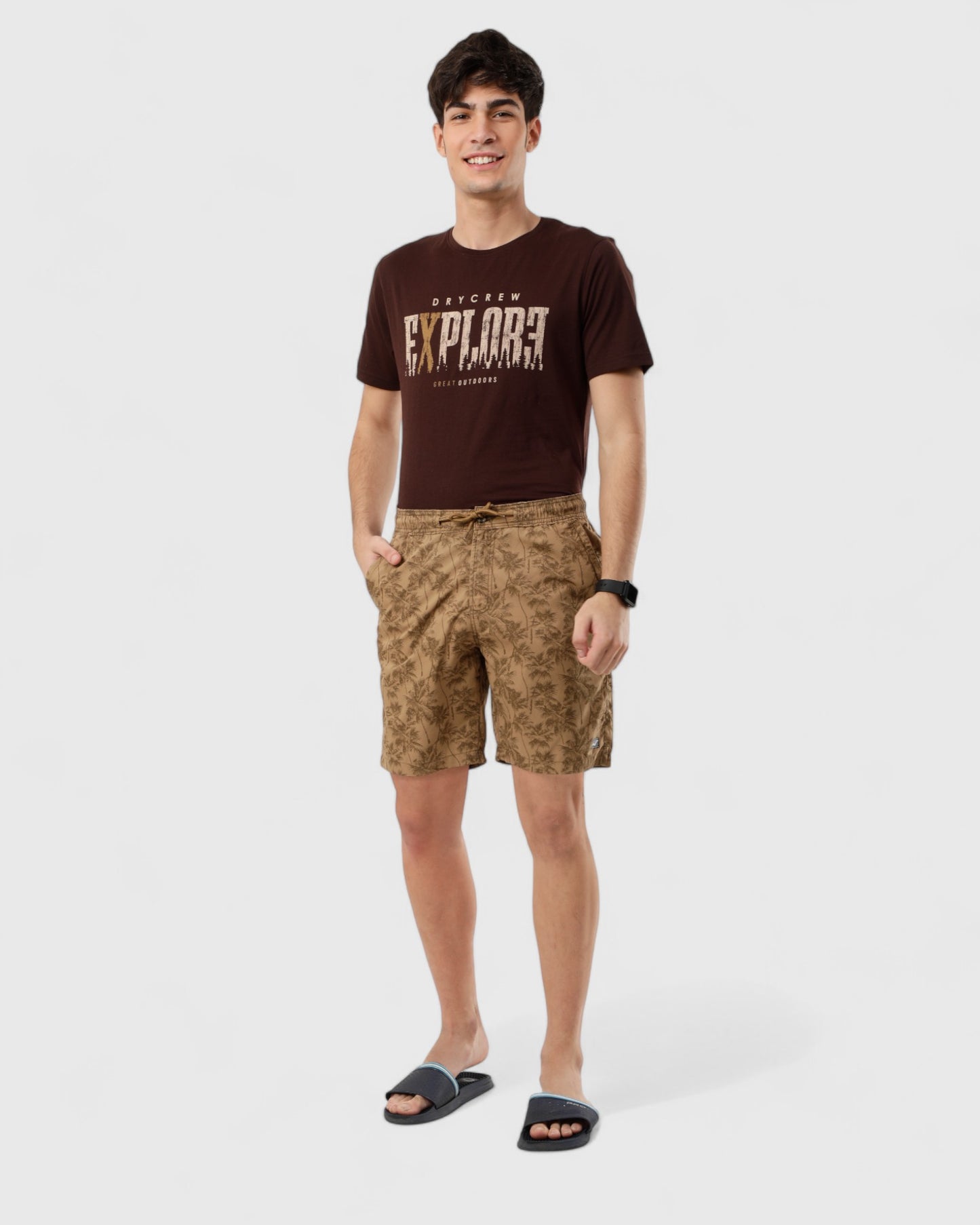 Printed Dark Khaki Comfort Shorts