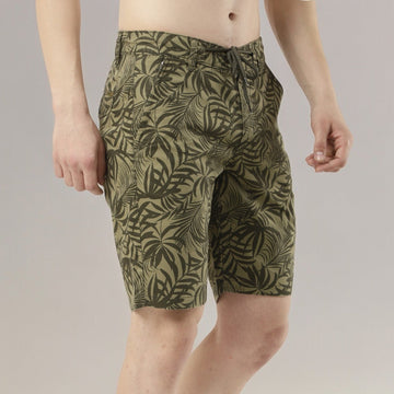 Olive Green Printed Shorts