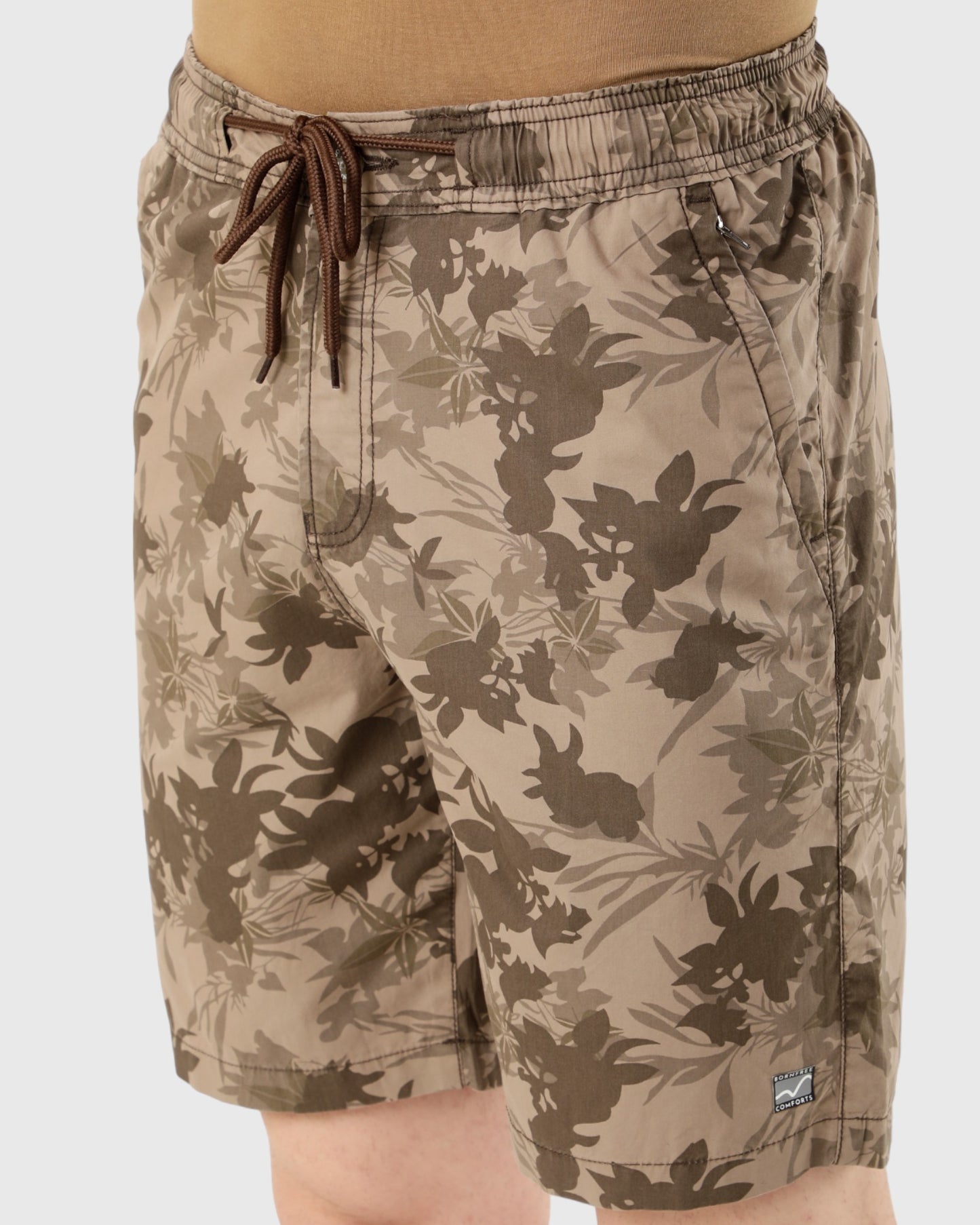 Leaf Printed Khaki Comfort Shorts