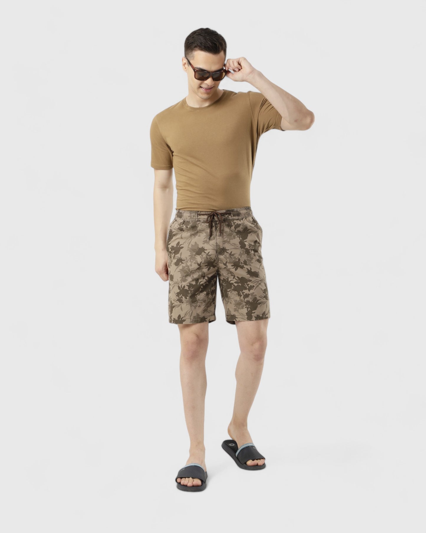 Leaf Printed Khaki Comfort Shorts