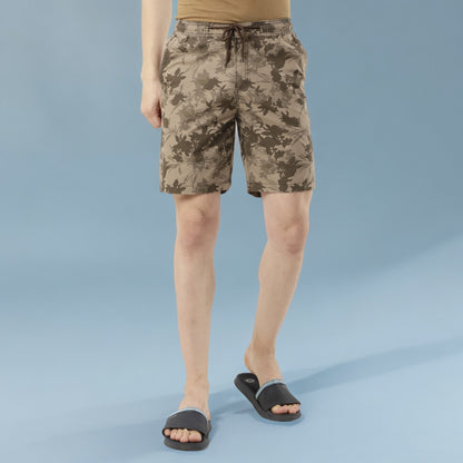 Leaf Printed Khaki Comfort Shorts