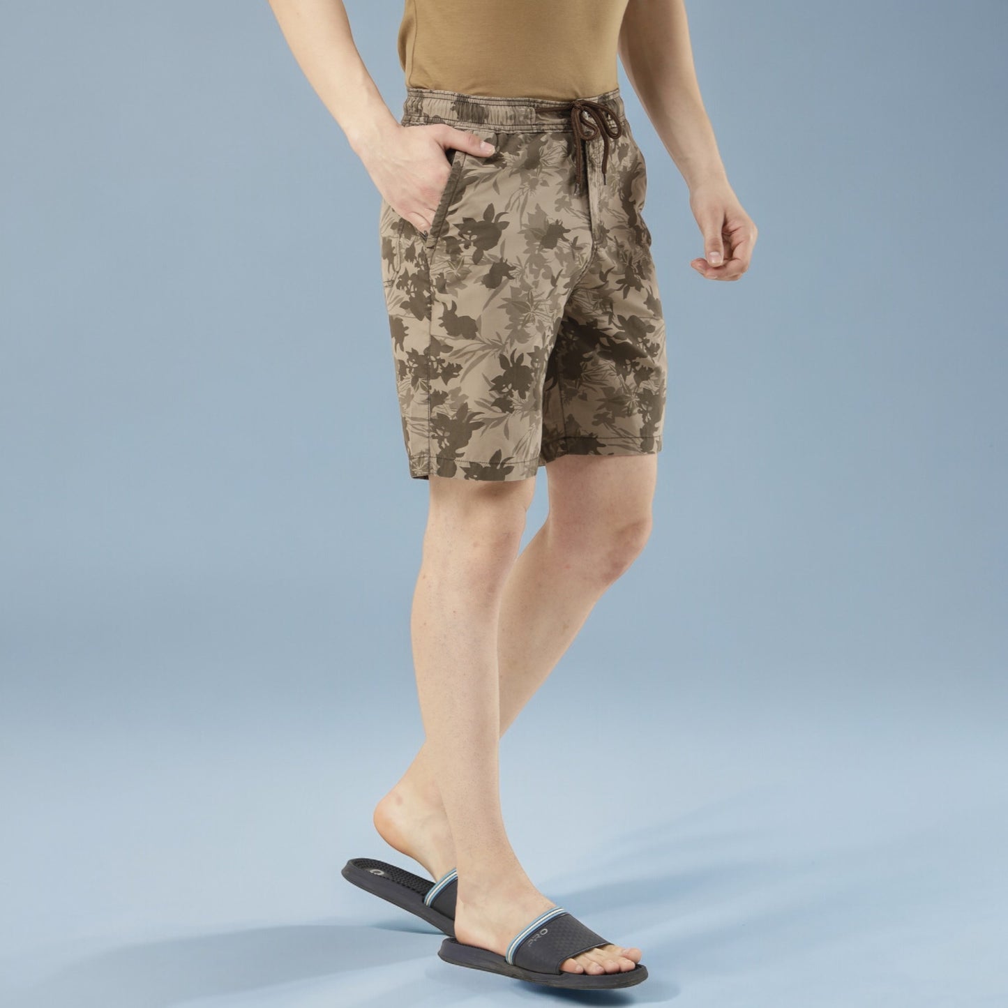 Leaf Printed Khaki Comfort Shorts