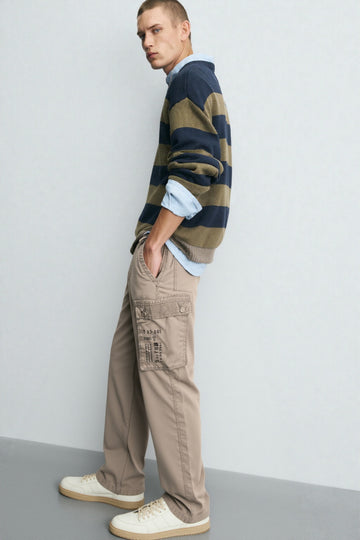 Mens Solid Olive Cargo Trousers