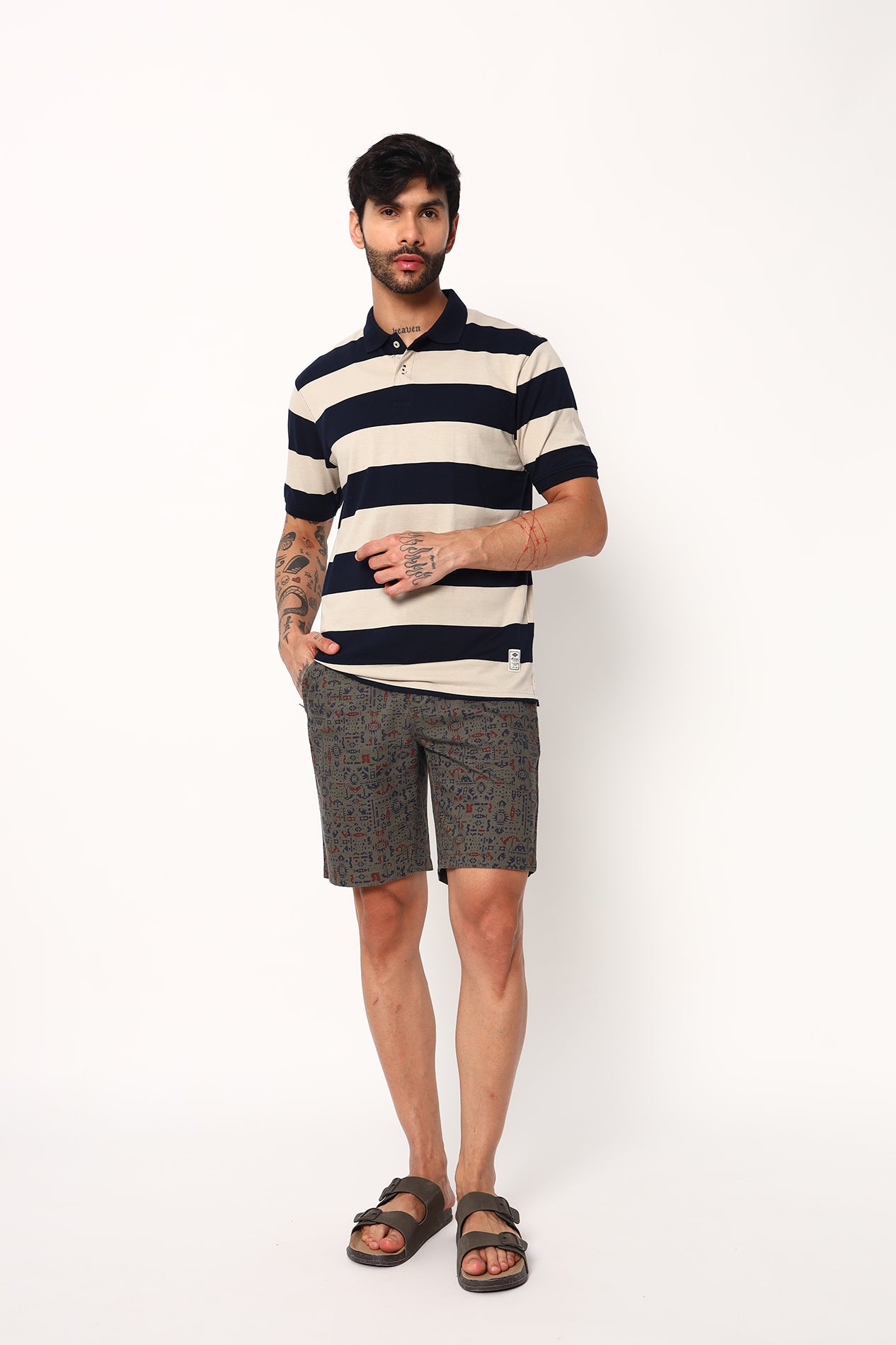 Abstract Print On Olive Shorts