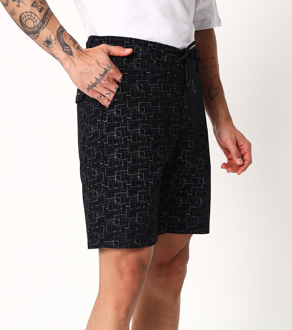 Black Grey Printed Shorts