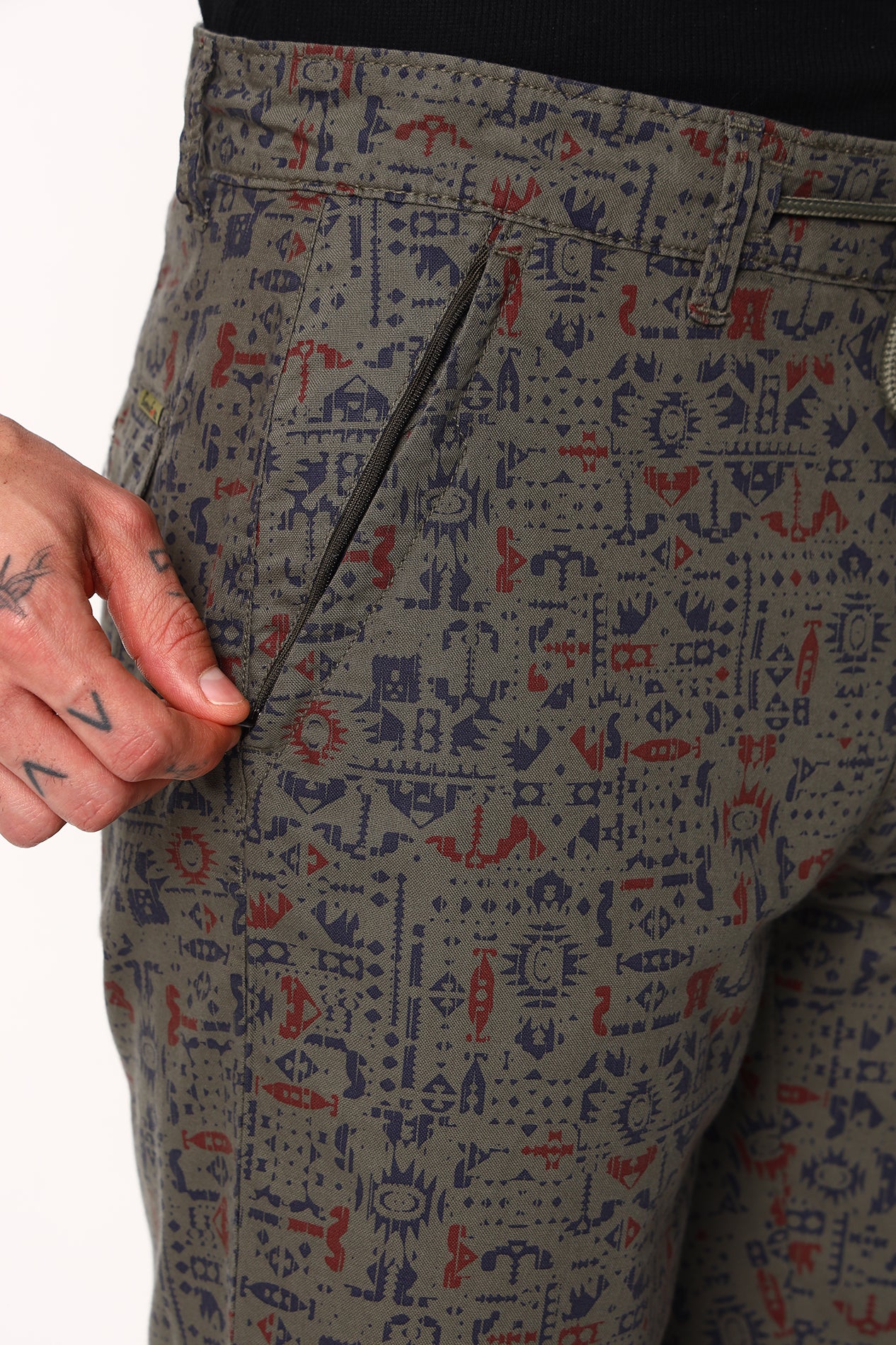 Abstract Print On Olive Shorts